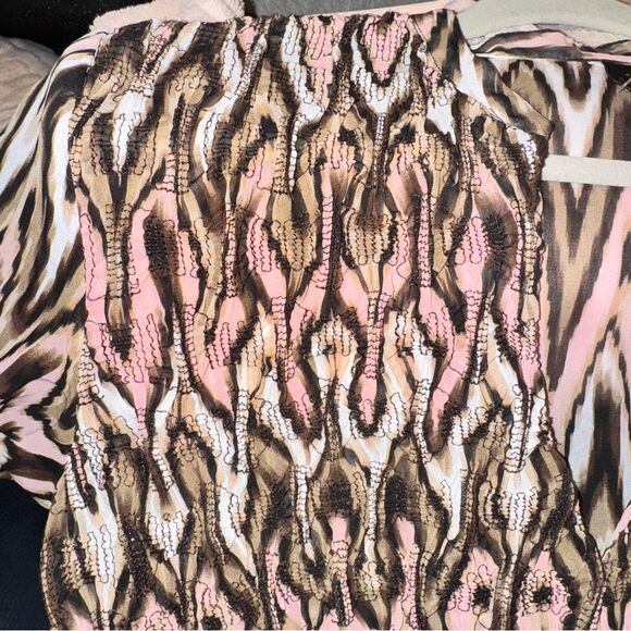 Laundry by Shelli Segal Sheer Swim Bathing Suit Cover-Up Pink/Brown Chevron - Picture 6 of 6